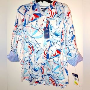 Chaps Button Down Fitted Waist No Iron Blouse